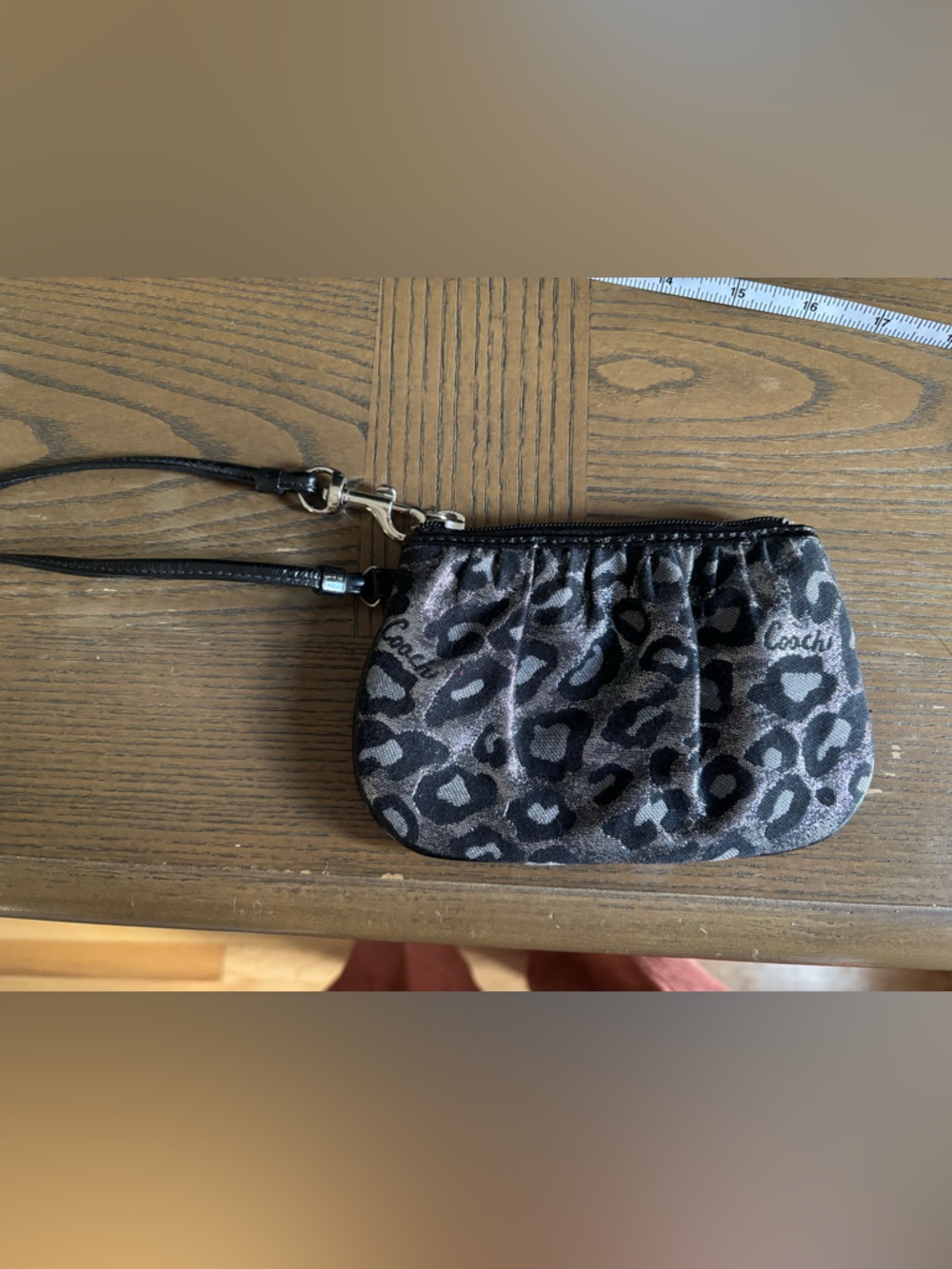 Coach Leopard Print Mini Wristlet in Black and Gray